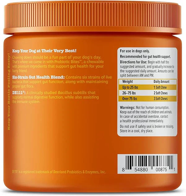 PawJourney® Probiotic Bites for Dogs and Cats (Digestive Enzymes for Gut Flora, Digestive Health, Diarrhea & Bowel Support, Pet Immune System - Clinically Studied DE111 - Chicken Flavor)