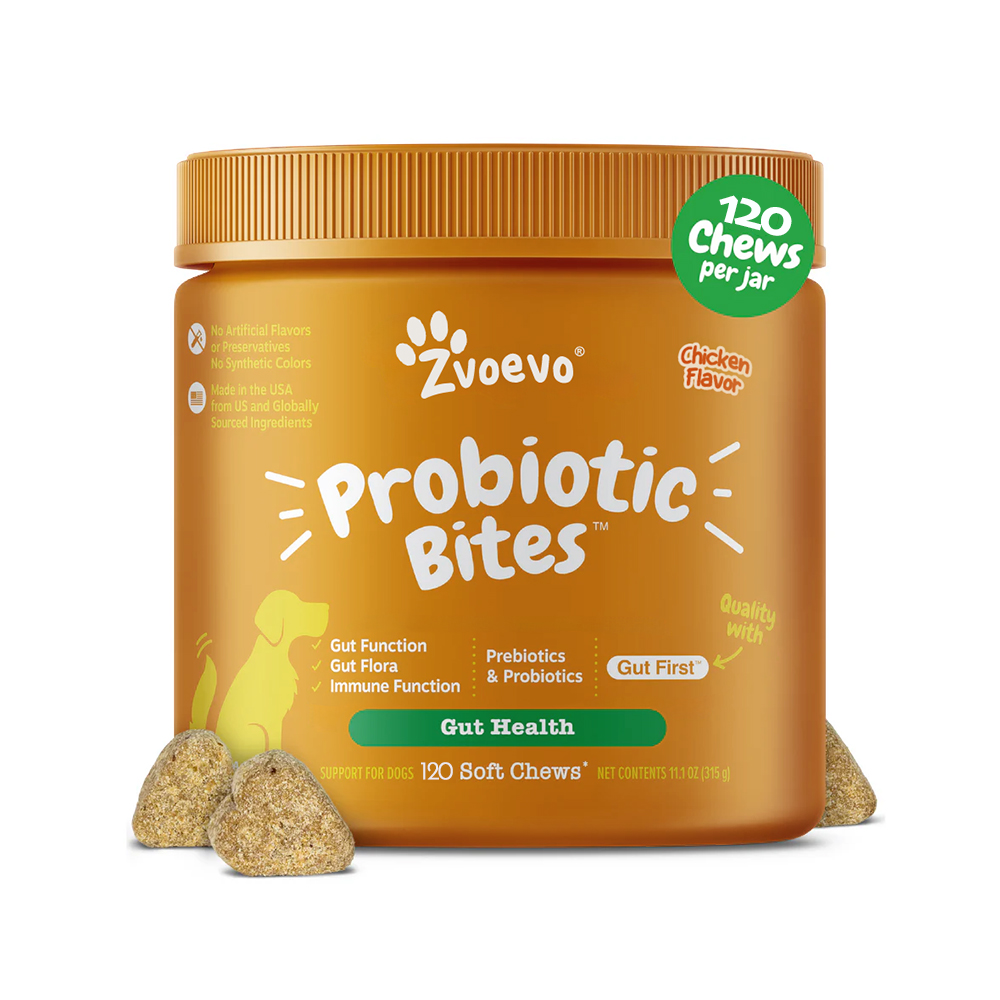 PawJourney® Probiotic Bites for Dogs and Cats (Digestive Enzymes for Gut Flora, Digestive Health, Diarrhea & Bowel Support, Pet Immune System - Clinically Studied DE111 - Chicken Flavor)