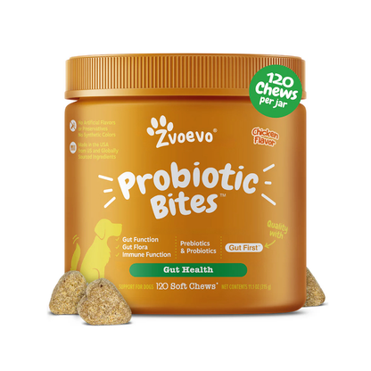 PawJourney® Probiotic Bites for Dogs and Cats (Digestive Enzymes for Gut Flora, Digestive Health, Diarrhea & Bowel Support, Pet Immune System - Clinically Studied DE111 - Chicken Flavor)